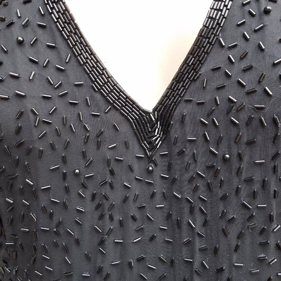 Vintage Niteline by Della Roufogali Black Gold Beaded Fringe Cocktail Dress - Picture 5 of 12